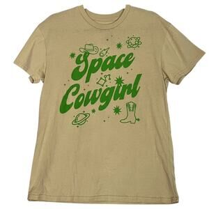 IML Space Cowgirl Graphic Tee Womens Medium Beige Green Western Casual SS
